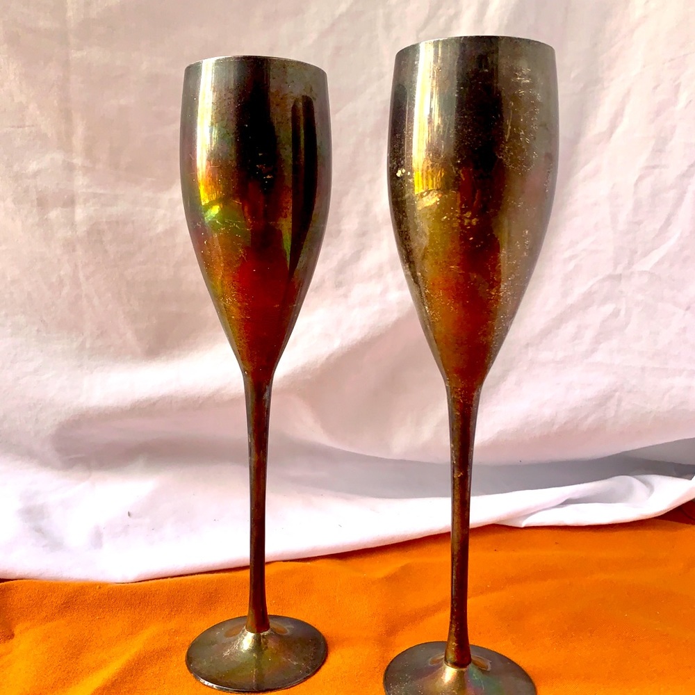 Vintage Brass Champagne Flutes🍾